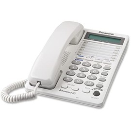 Panasonic 2-Line Integrated Corded Telephone System with 16-Digit LCD, Speakerphone, Clock, Hearing Aid Compatibility and 3-Way Conferencing - KX-TS208W (White)
