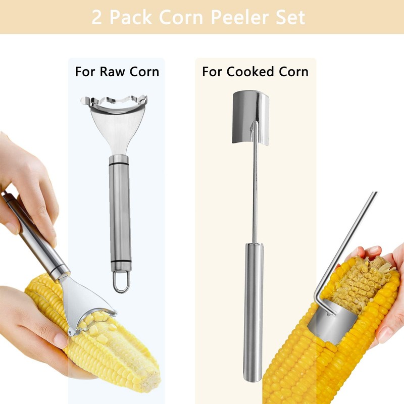 2 Pcs Corn Peeler Set with Long & Short Handle