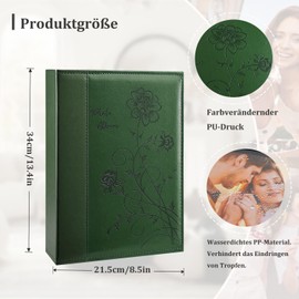Miaikoe Photo Album 10 x 15 300 Photos Slip In, Large Capacity Leather Cover Picture Albums Holds 300 Horizontal 10 x 15 cm Landscape Photos for Wedding Family (Dark Green)