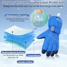 Guantes de invierno impermeables para niños, guantes de nieve, guantes de esquí para niños y niñas, resistentes al viento, azul M