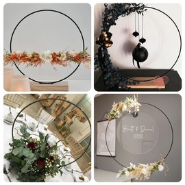 6 Pack Floral Hoop with Stand and 38-Yard Paddle Wire 24 Inch Metal Rings for DIY Centerpiece Table Decorations Crafts Macrame Rings Hoop Wreath Dream Catcher Rings Wedding Christmas Wreaths, Black