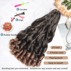 French Curl Braiding Hair 24Inch 8Packs French Curl Crochet Braids Short Curly Crochet Hair Skin-friendly Bouncy Synthetic knotless Braiding Extensions (T30, 24inch)