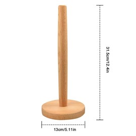 AIMALL Premium Beech Wood Roll Holder, 12.4-Inch Tall Kitchen Paper Rack, Vertical Stand Tissue Holder with Screw Fixation - Durable & Easy Installation