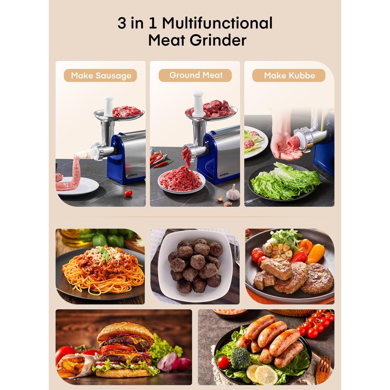 Electric Meat Grinder, Sausage Stuffer with 3 Sausage Tubes, 2
