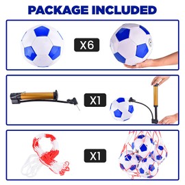 ELKCIP 6 Pack Classic deflated Soccer Balls Size 3/4/5 with Pump and Mesh Bag for Indoor Outdoor Lawn Game Training Practice Bulk Sport Gift for Teens Adults, Blue, Size 4