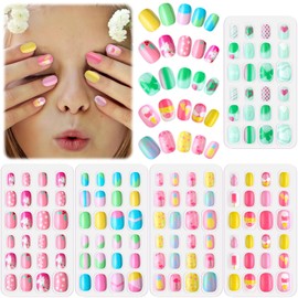 Litherr S 120pcs Nail Tips for Kids Press On False Nails Cute Girls Nail Tips Girl Hand Decoration Nail Decoration Nail Supplies Fake Nail Set Manicure DIY