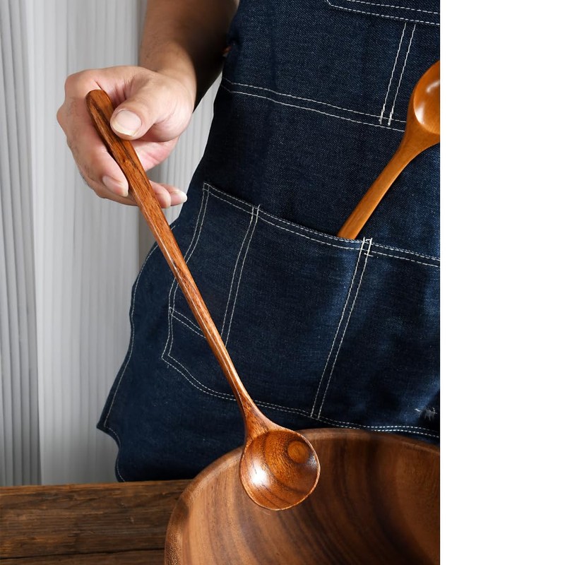 DFsucces Spoon Long Natural Wood Stirring Spoon No Glue High