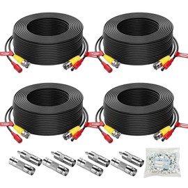 AIWIXEN 4 Pack 200ft/60M Video Power Cable, BNC Extension Cable Security Camera Wire Cord for CCTV Surveillance DVR System, Included 8 x BNC Connectors and Cable Clips