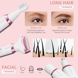 Maquinilla de afeitar eléctrica para mujer, afeitadora eléctrica 5 en 1 para mujer, afeitadora facial inalámbrica reemplazable para cejas y recortador