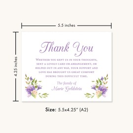 Hello Love Goods Purple Flowers Sympathy Thank You Cards, Funeral Thank You Cards, Bereavement Notes with Envelopes, 5.5x4.25 Flat Notecards