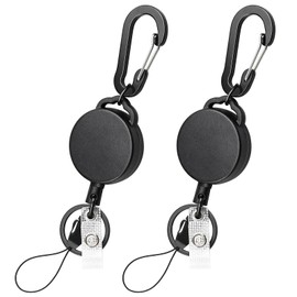 koorito 2 Pack Retractable Keychain Heavy Duty Retractable Badge Reel Carabiner with 30” Retractable Cord, Black