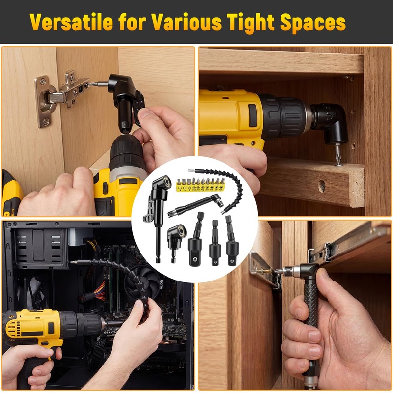 Cayludg 17Pcs Flexible Drill Bit Extension Set, Includes 105° Right