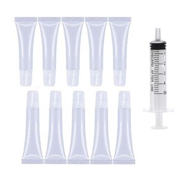 10pcs 15 ml Lip Gloss Tubes Containers,Soft Squeezable Cosmetic Tubes with Dispensing Syringes,Empty Lip Gloss Tubes Clear Soft Squeezable Lip Balm Containers Refillable Mini Cosmetic Tubes