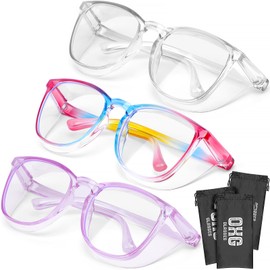 OXG 3 Pack Stylish Safety Glasses, ANSI Z87+ Anti Fog Safety Goggles Blue Light Blocking Protective Eyewear for Nurses (Rianbow+Clear+Purple)