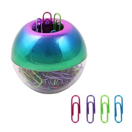NatSumeBasics Metallic Paper Clips 100pcs 28mm in Round Rainbow Paper Clip Dispenser Holder with Magnetic Lid Ring for Office School Home Organizer Accessories Gift Idea (Rainbow)