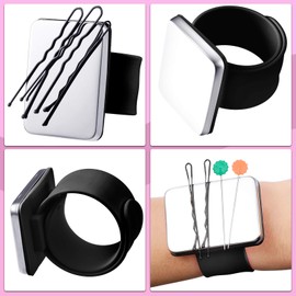 Magnetic Silicone Wrist Strap Bracelet Magnetic Bobby Pin Hair Clips Bracelet Magnetic Wrist Sewing Pincushion with 2 Hair Parting Comb, 72 Pieces Hairpins for Quilting Sewing Pin Hair Clip (Black)