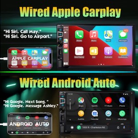 2025 7-inch Wireless CarPlay & Android Auto Double Din Car Stereo with Bluetooth, USB/SD/AUX Input, FM, SWC, Subwoofer Support -HD Touchscreen Radio for Seamless Car Audio Integration