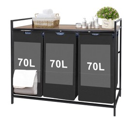 Extra Large Laundry Hamper, Laundry Hamper 3 Section with shelf - 210L Capacity, Laundry Basket for Clothes-1 Storage Shelf, Laundry Sorter for Laundry Room, Bedroom