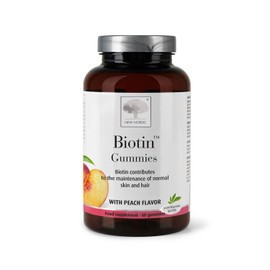 New Nordic Biotin Gummies, Biotin Supplement for Skin and Hair, Peach Flavour, 60 Gummies