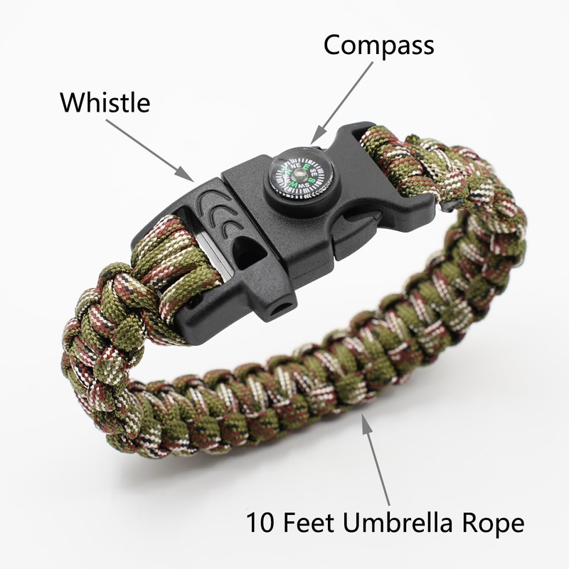 8-Pack 3-in-1 Emergency Survival Bracelet with Whistle and Compass, Survival