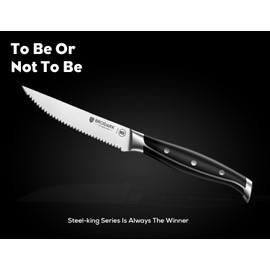 BRODARK Steak Knives, Serrated Steak Knives Set of 8 with Full Tang Handle, Dishwasher Safe Stainless Steel Steak Knife Set, NSF Certified, Steel-King Series