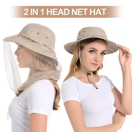 Mosquito Head Net Hat - Bug Cap UPF 50+ Sun Protection with Hidden Netting for Beekeeping Hiking Women Khaki