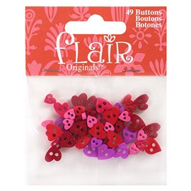 C.R. Gibson Blumenthal Lansing Buttons, Mini Heart Shaped, Pack of 49, for Sewing, Doll Clothes, Valentine's Day Craft Projects, Various Shape and Sizes - Pink, Purple and Red