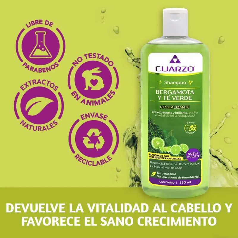 Shampoo Bergamota Y Té Verde Resequedad Cabello Fuerte Cuarzo