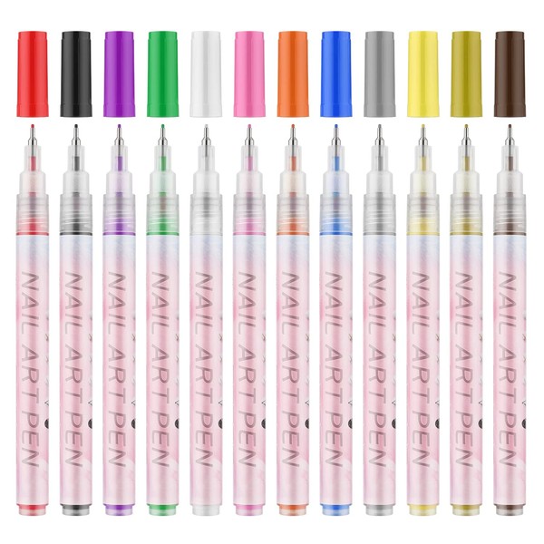 12pcs 3D Nail Art Pens Set, Nail Art Drawing Pen Nail Art Pens Manicure Polish Tools for Painting Nails DIY Nail Art Beauty (12 Colors)