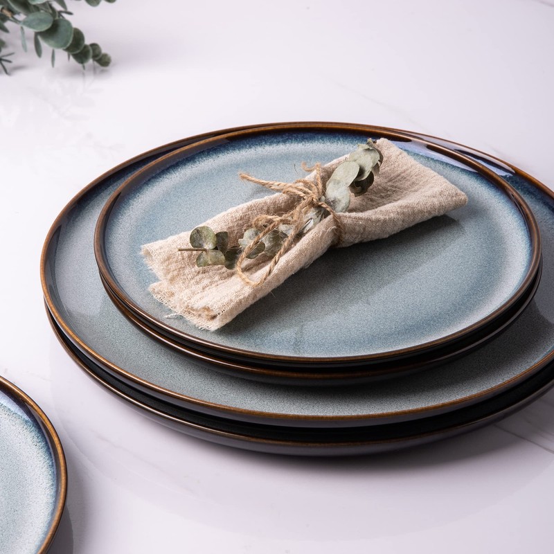 LeRATIO Ceramic Dinnerware Set of 4, Poreclain Plates, Bowls, Handmade