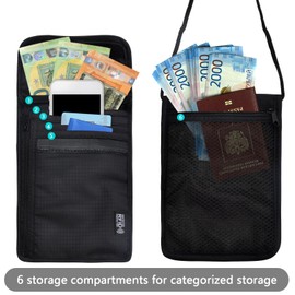 TNSLAND Neck Pouch Unisex Travel Wallet with RFID Protection Waterproof Passport Bag Organiser for Men Women Children Boys Girls Maximum Security for Smartphone and Travel Documents (A)