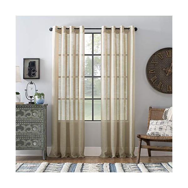 Archaeo Slub Textured Linen Blend Grommet Top Curtain, 52" x