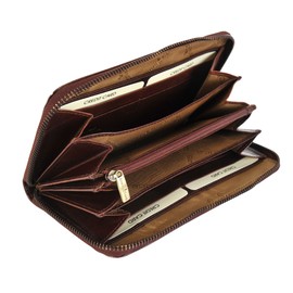 Gianni Conti Womens Fine Italian Leather Eight Credit Card Large Zip Around Purse 9408106 (Brown)