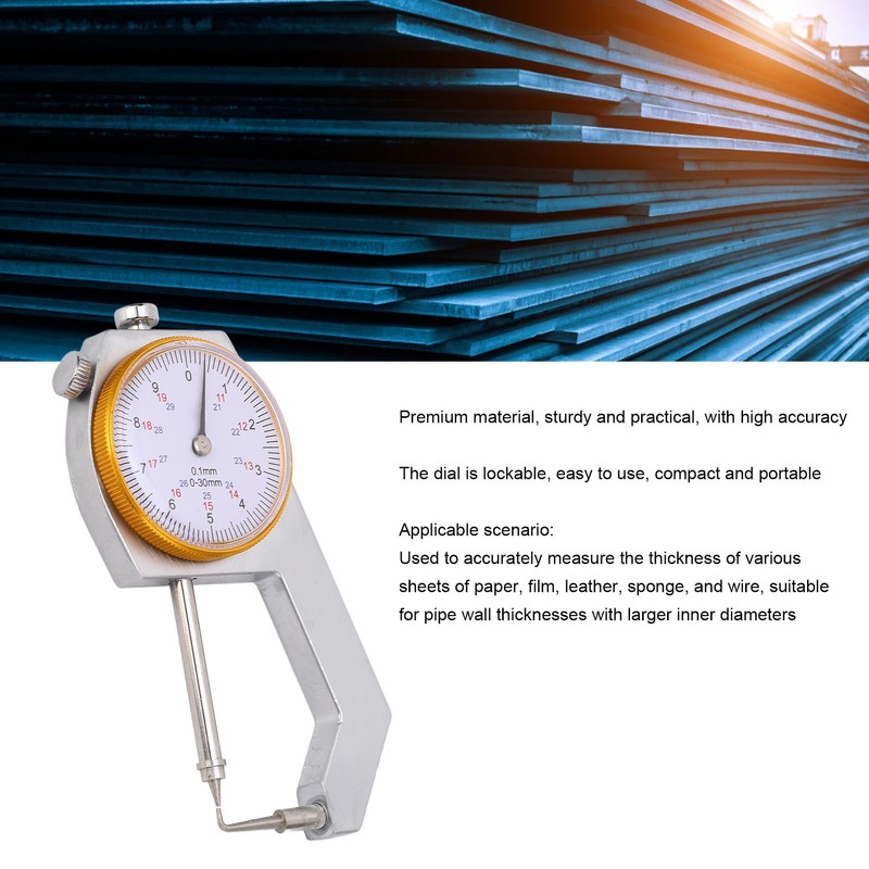 Curved Head Thickness Gauge Dial Lockable 0 to 30mm Range