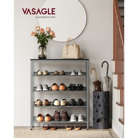 VASAGLE Shoe Rack for Entryway, 5-Tier Shoe Rack Organizer with Storage Shelves and Spacious Top, Freestanding, Adjustable, Industrial, Charcoal Grey and Metallic Silver ULBS038E22