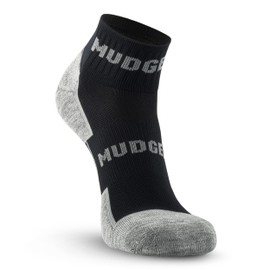 MudGear Quarter Length Trail Running Socks - Merino-Wool Hiking Sock for Women and Men for Sport, Gym, Running, Basketball, Football, Military, Work etc. - 1-Pair Large Black Cushioned Athletic Socks