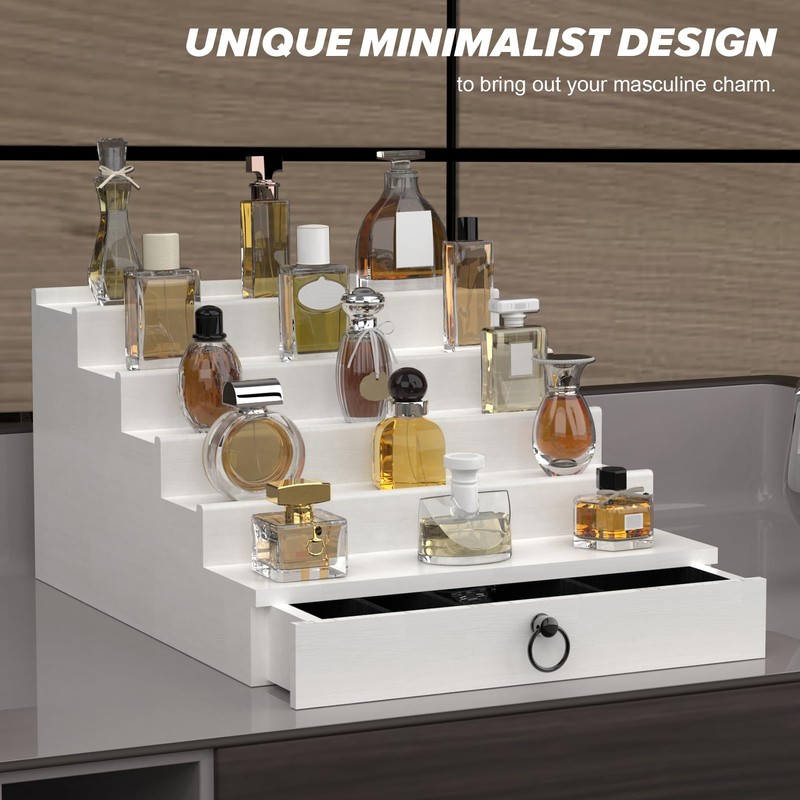 upcessory Cologne Organizer for Men, 5 Tier White Cologne Shelf,