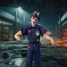 Disfraz De Policia Zombie - Disfraces Para Niñas Y Niños Zombis - Vestuario Calavera Halloween Cosplay Día De Muertos - Traje Zombi Policía Esqueletos (6 Años)
