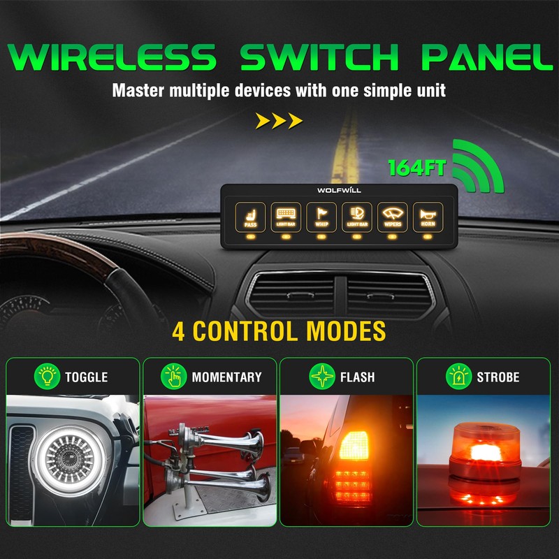 Wireless 6 Gang Switch Panel for Car, Multifunction Auxiliary Switch