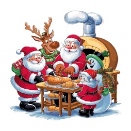 Family Vibrant Cartoon Wall Decal Decoration Santa Claus Christmas Holiday Season Cute Raindeer Snowman Holiday Gift Lasts Years and Easily Removable - Size: 30 in(W) x 27 in(H)