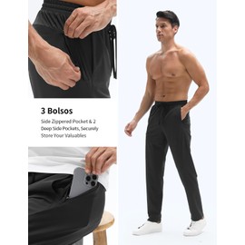 Fliwos Men's Sweatpants, TriProof Track Pants Men with Zipper Pocket Drawstring Joggers for Men Lightweight Stretch Pants Workout Athletic Lounge Black