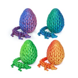 Flavery 4 Pack 3D Printed Dragon in Egg - Mini 3D Eggs with Articulated Crystal Dragon Inside, Cute Fidget Toy, Birthday Gift, Desk Pet Figure, Easter Basket Essentials (4A1)