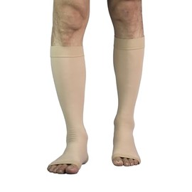 HBM 30-40 mmHg Compression Socks for Women & Men Open Toe Support Stocking for Varicose Veins Swelling Travel (Beige M )