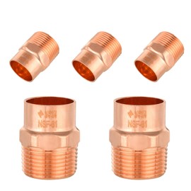 5-PACK GUOFIS 3/4Inch C x 3/4Inch MNPT Copper Male Adapter, LF Short Radius Fittings Adapter with Sweat Solder X MIP Connection for Residential, Commercial