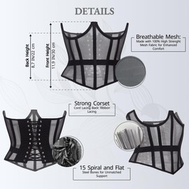 Mesh Corset Waist Trainer for Women - Underbust Corset Lace Up - Waist Cincher Shapewear - Body Shaper (Black U, Small)