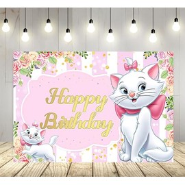 Pink Cat Backdrop for Birthday Party Supplies Pink Marie Photo Backgrounds Marie Cat Theme Baby Shower Banner 59x38in JW623E