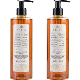 Prija Skin & Hair Shampoo and Shower Gel with Ginseng with 2 Practical Dispensers - 2 x 380 ml Pure Vegetable Wash Lotion for Men and Women
