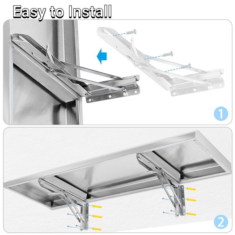 Toriexon Folding Concession Shelf 36" x 18", Stainless Steel Drop