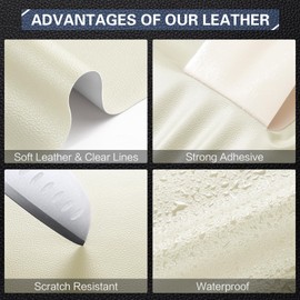 Leather Repair Patch Tape, 9"x 11" Self Adhesive Leather Repair Tape for Furniture, Leather Repair Kit for Car Seat, Couch, Sofa, Chair, Boat Seat - Ivory White