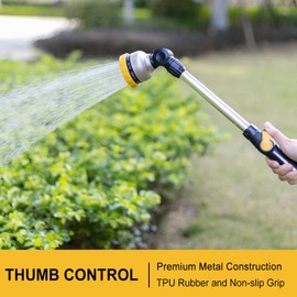 FANHAO Metal Garden Hose Wand, 16-Inch Heavy Duty Watering Wand with 9 Spray Patterns, 180° Rotating Long Garden Hose Nozzle Thumb Flow Control, Ideal to Water Hanging Baskets and Shrubs -Yellow